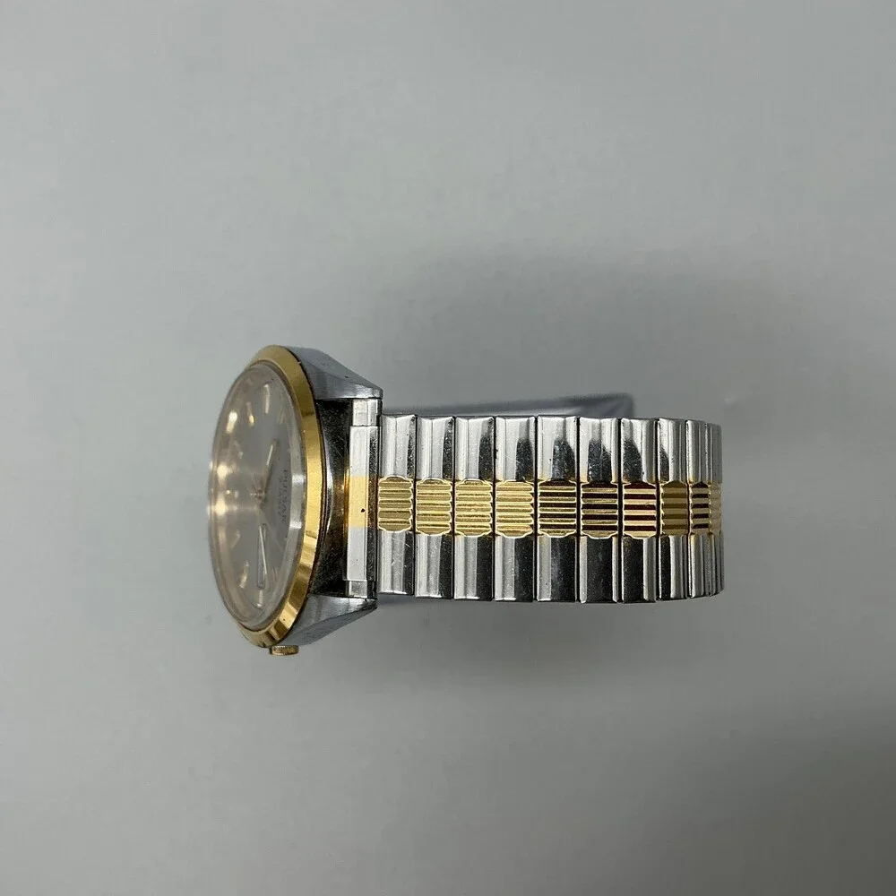 Vintage Pulsar Mens Watch 35mm V-533-8A50 Day Date Two Tone Stretch New Battery